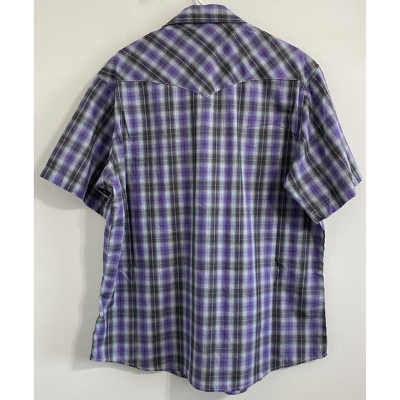 Wrangler Western Shirt Mens XL Purple Black White Blue Plaid Snap Button Front - Picture 9 of 13